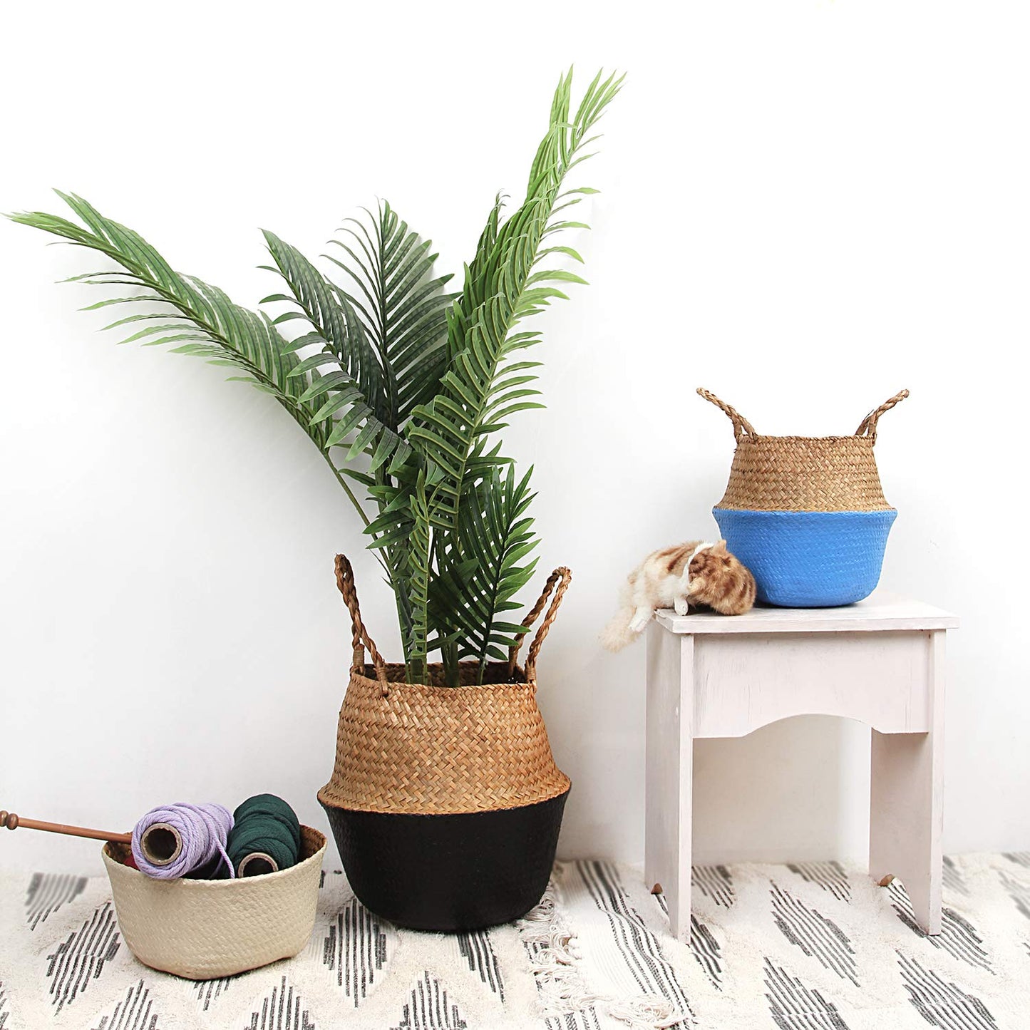 BlueMake Woven Seagrass Belly Basket for Storage Plant Pot Basket and Laundry, Picnic and Grocery Basket (Original, Large)