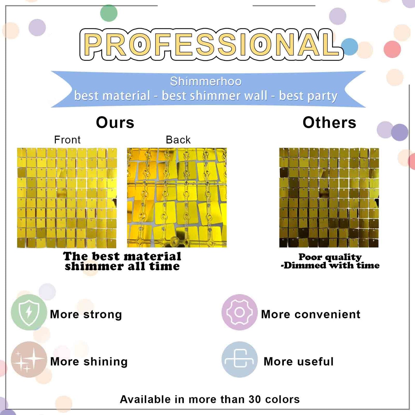 Shimmer Wall Backdrop-24 Panels Square Sequin Party Backdrop, Photo Backdrops for Birthday, Anniversary, Wedding, Graduation Party Decoration (Gold)