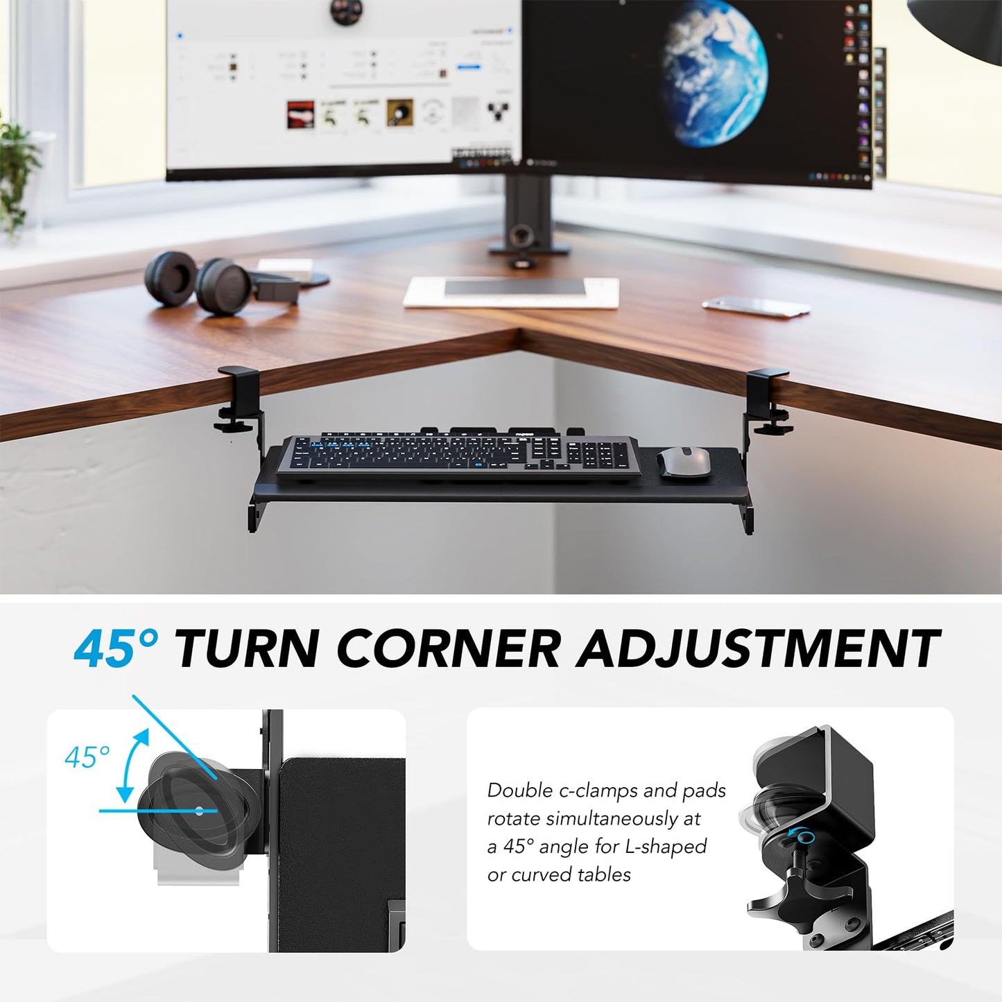 Keyboard Tray Under Desk Pull Out with Extra Sturdy C Clamp Mount System, 27 (33 Including Clamps) x 11 Inch Slide-Out Platform Computer Drawer for Typing