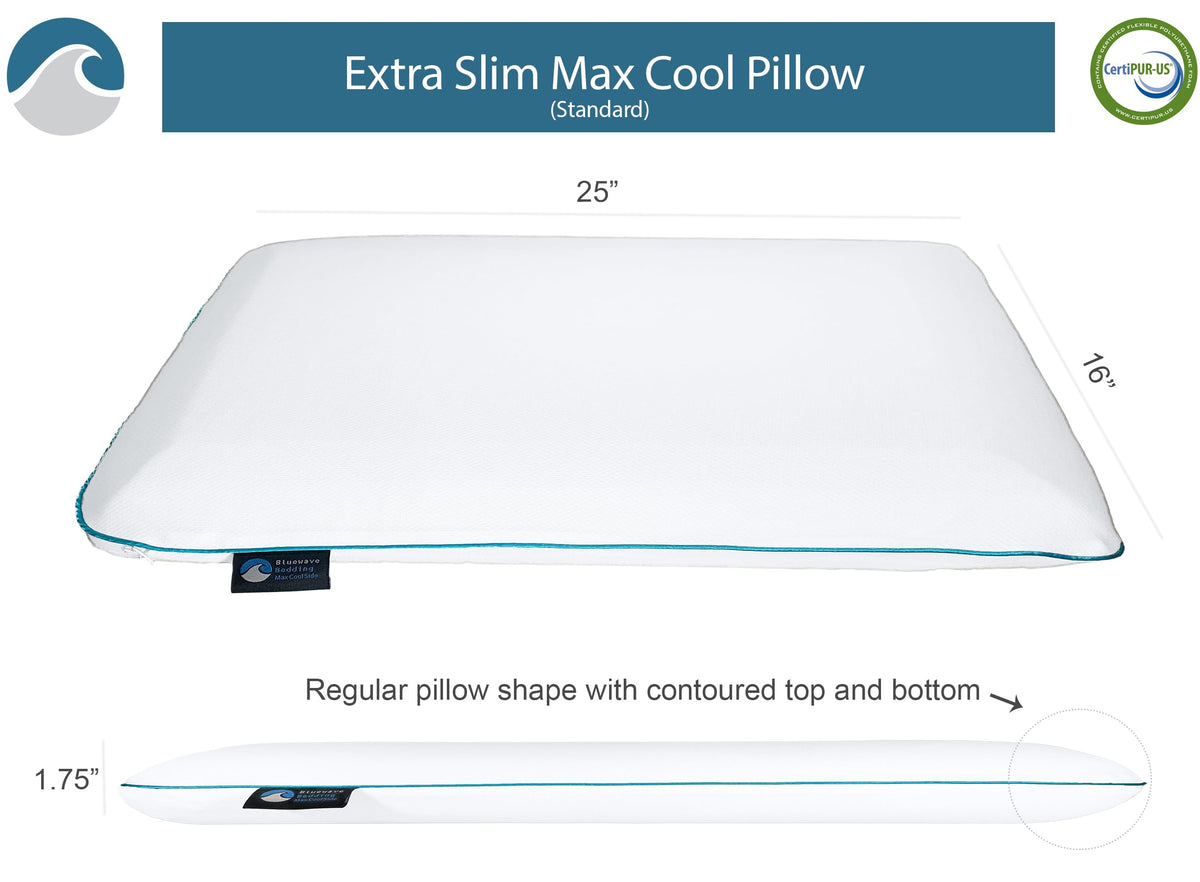 Bluewave Bedding Extra Slim CarbonBlue Max Cool Gel Memory Foam Pillow for Stomach and Back Sleepers - Thin, Flat Design with Advanced Cooling (4.5cm Height, Standard Size)