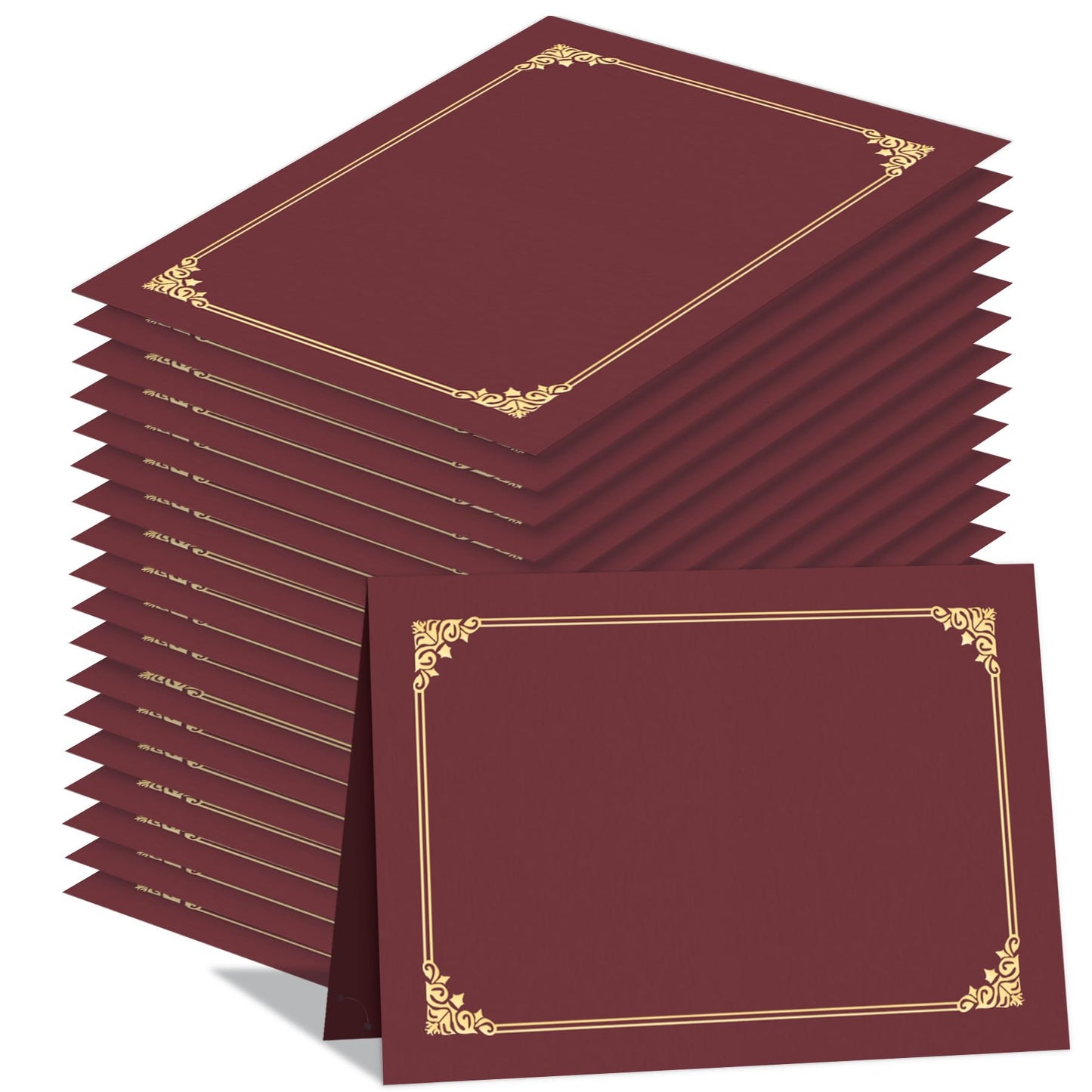 HAUTOCO 50 Packs Certificate Holders, Burgundy Diploma Holders, Document Award Covers Certificate Folders with Gold Foil Border for 8.5x11 Letter Size