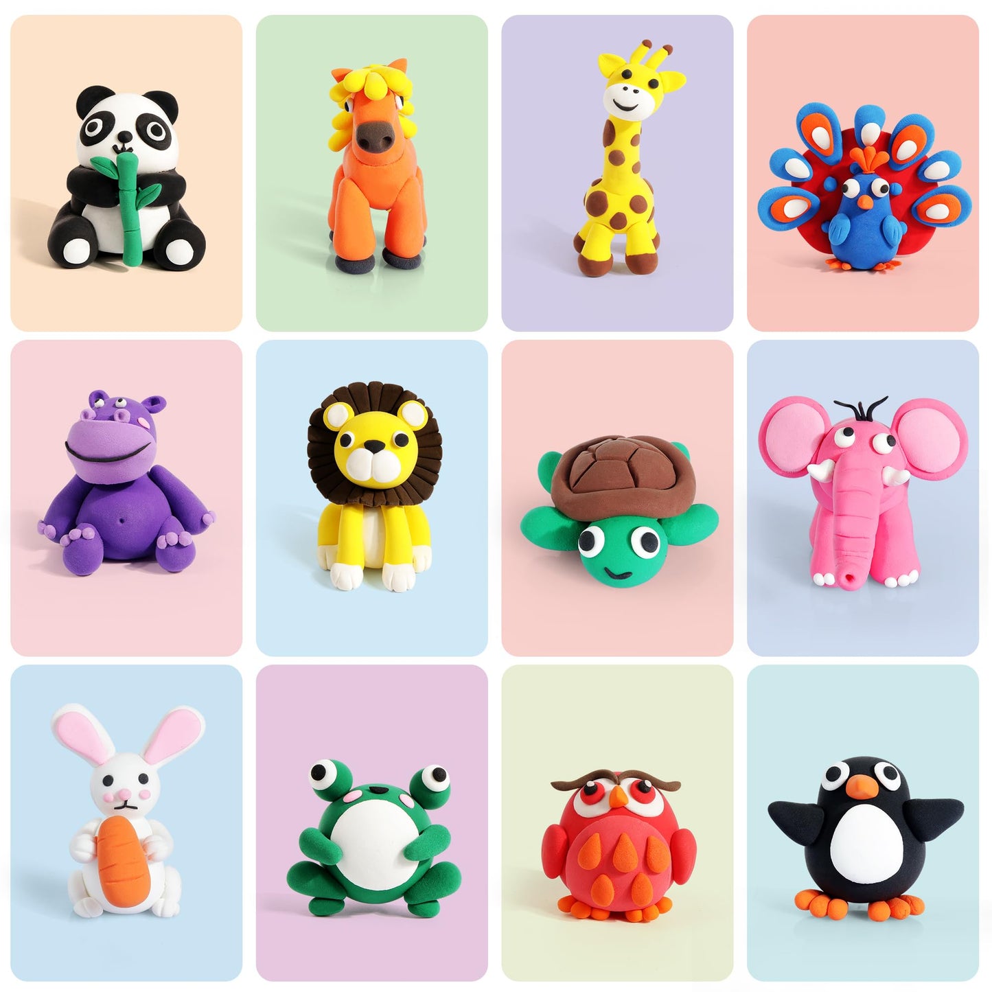 Air Dry Clay for Kids: 12 Animals Modeling Clay Kit with Tutorial Cards & Video, 8 Sculpting Tools, Ultra Light & Soft, Safe & Non-Toxic, DIY Art Crafts Toys Gift for Boys Girls