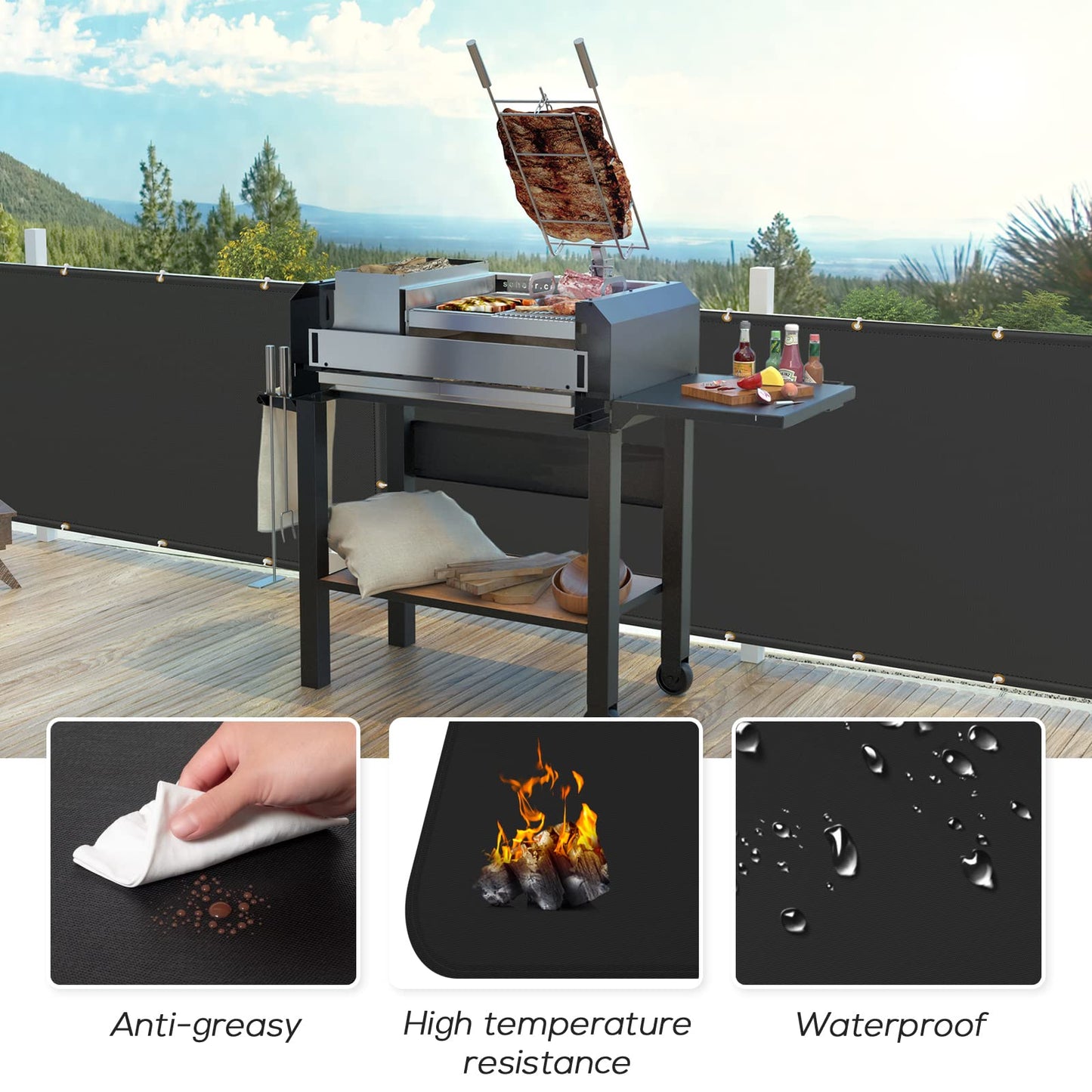 FLASLD Fireproof Deck Fence Cover and Screen Protection Deck Railing from Grill Heat, Balcony Fence Privacy Screen, Outdoor Fence, UV Protection, Weather-Resistant, 90 cm x 300 cm