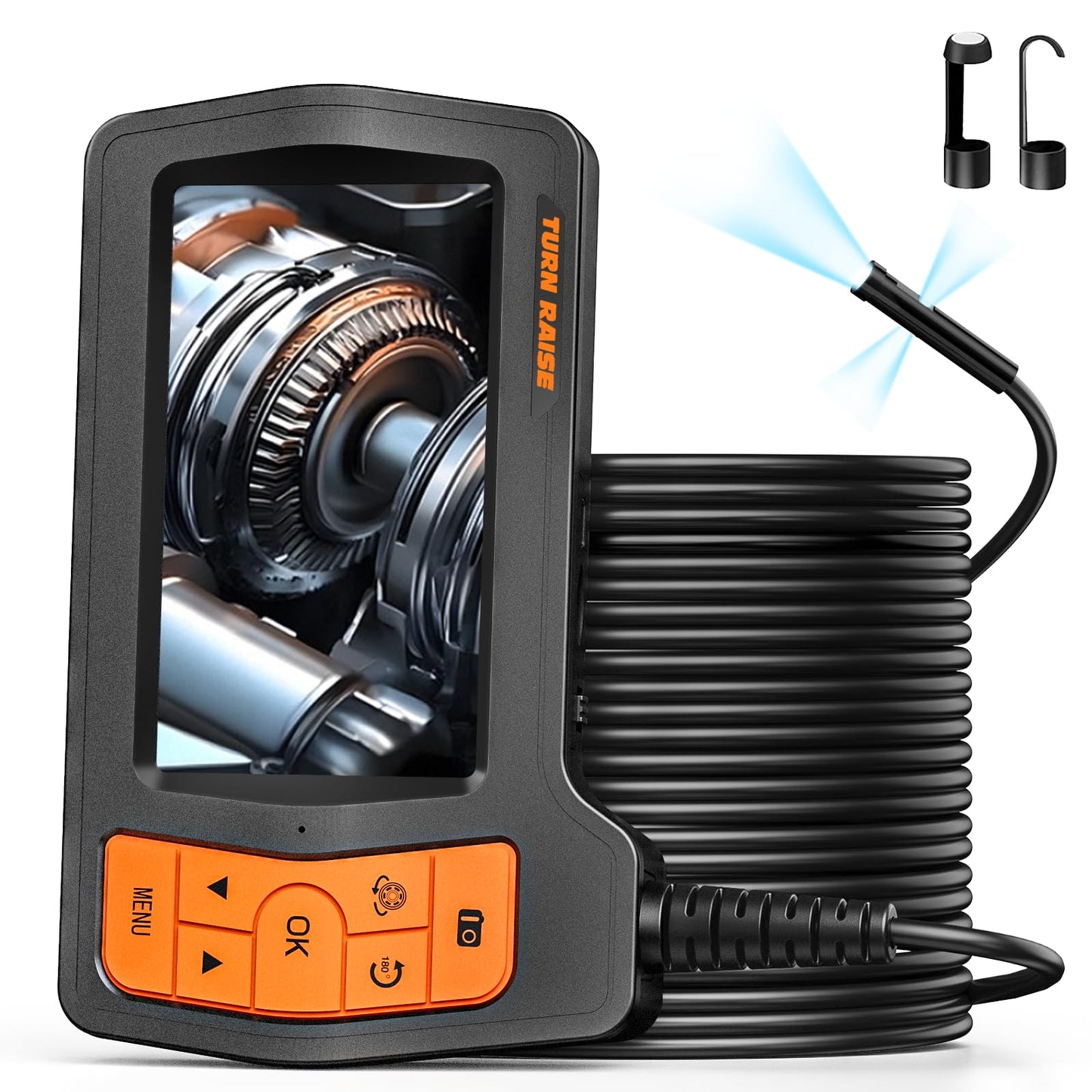 Triple-Lens Borescope Inspection Camera With 50 FT Semi-Rigid Cable, 5" IPS Screen Endoscope With Light, 1080P Sewer IP67 Drain Snake, 32G Storage Card, Carrying Case