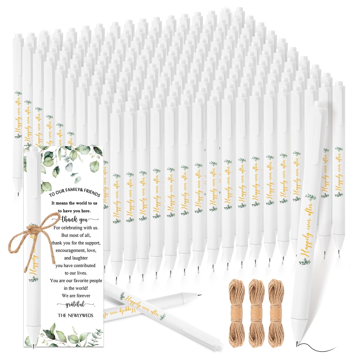 Tenceur 150 Sets Wedding Bridal Shower Pens for Guests with Thank You Cards and Twine Wedding Reception Party Favors Retractable Ballpoint Pens Bulk Black Ink for Proposal Bachelor Party Supplies