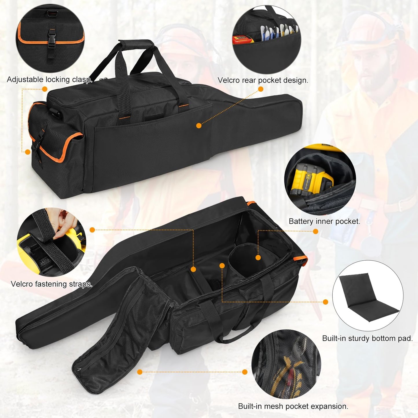 XIDIHF 14"/16"/18" Chainsaw Case, Chainsaw Storage Bag Compatible with EGO+, Dewalt, Greenworks Cordless Power Chainsaws & Accessories, Black