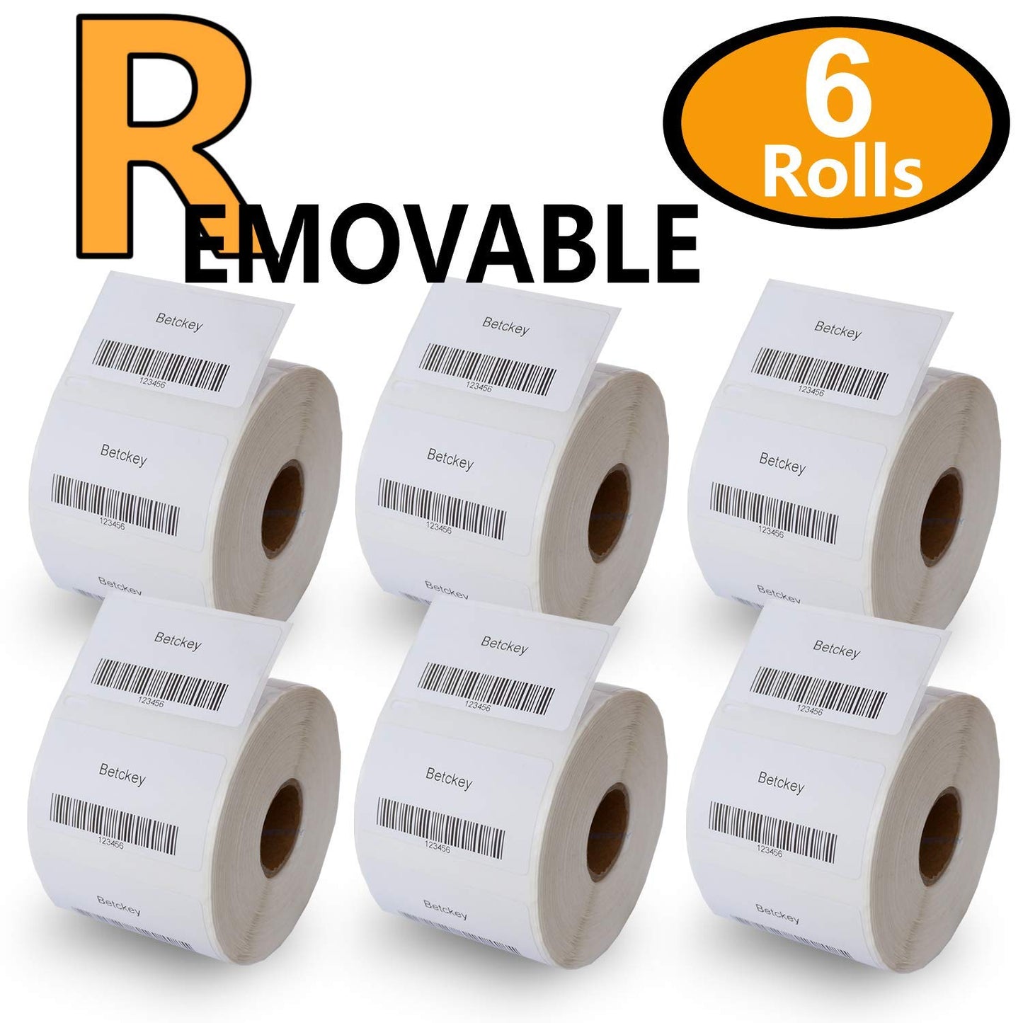 BETCKEY - Compatible DYMO 30334 (2-1/4" x 1-1/4" Removable) Medium Multipurpose Labels - Compatible with Rollo, DYMO Labelwriter 450, 4XL & Zebra Desktop Printers[6 Rolls/6000 Labels]