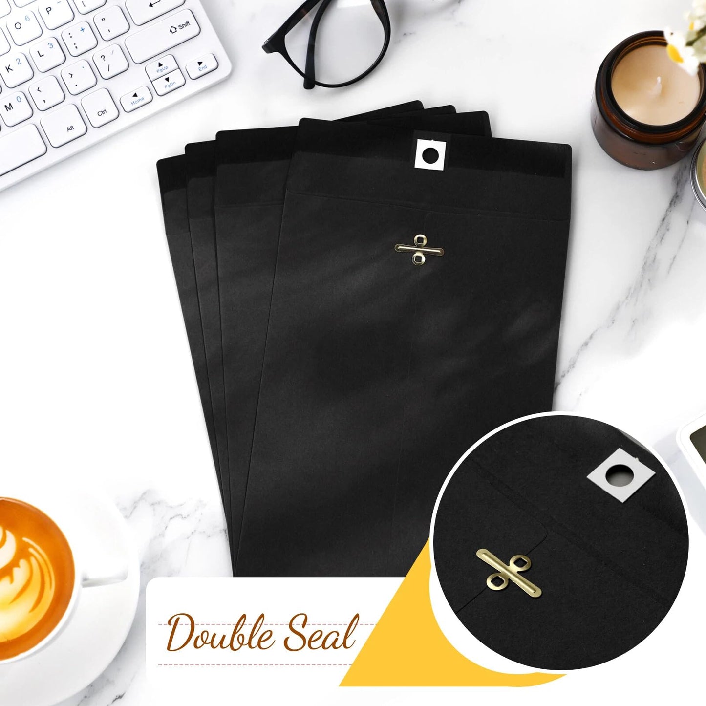 300 Pcs 6 x 9 Manilla Envelopes Clasp Kraft Catalog Envelope with Clasps Closure for Storing Mailing 28 lb Kraft Paper for Office Document Business School(Black)