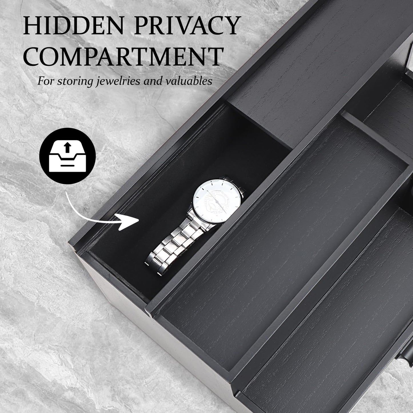 Butizone Cologne Organizer for Men, 3 Tier Perfume Stand Holder with Drawer and Hidden Compartment, Cologne Display Shelf for Dresser, Great Gift for Man/Father, Black