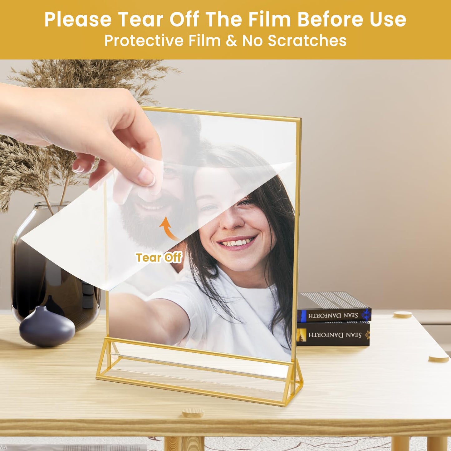 6 Pack Acrylic Gold Sign Holder, 8.5 x 11 Inch Clear Double Sided Picture Frame, Table Menu Display Stand Flyer Holder for Table Numbers, Photos, Restaurant, Wedding, Office (8.5 x 11 Inch)