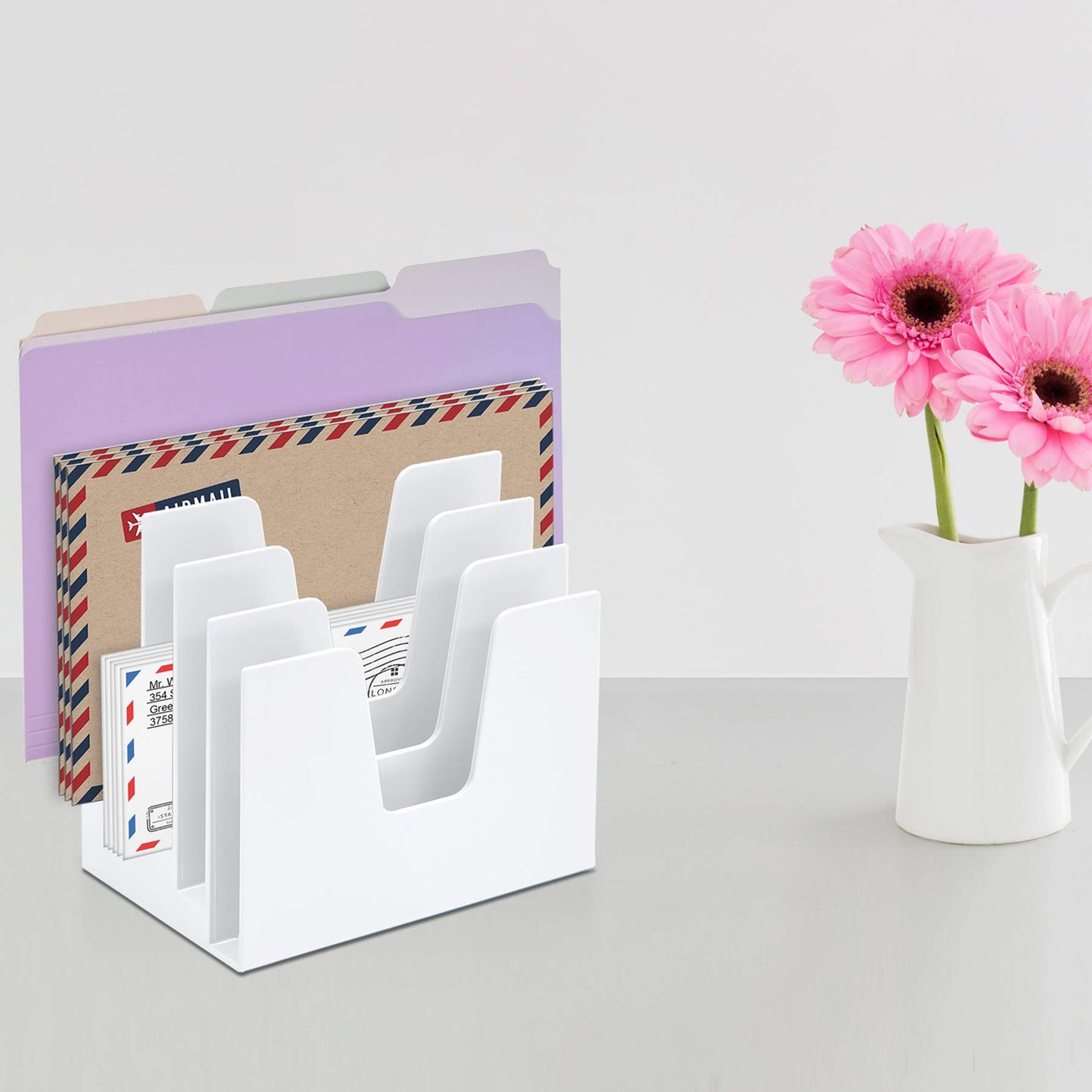 Acrimet 5 Section Incline File Sorter Organizer, Mail, Folder, Letter Desk Organizer, Rack for Office Organization Desktop, Plastic, White