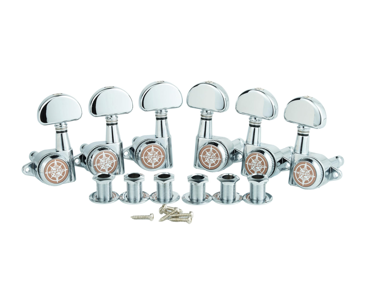 Guyker 6Pcs Guitar Locking Tuners (3L + 3R Handed) – 1:21 Lock String Tuning Key Pegs Machine Heads with Half-Circle Handle Replacement for LP SG Style Electric, Folk or Acoustic Guitars – Chrome