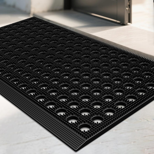 Mibao Front Door Mat, Heavy Duty All Weather Dirt Trapping Waterproof Non-Slip Drainage Welcome Entrance Doormats, Mud Mat for Garage Home Pool Entry Commercial, 29.5" x 17", Black