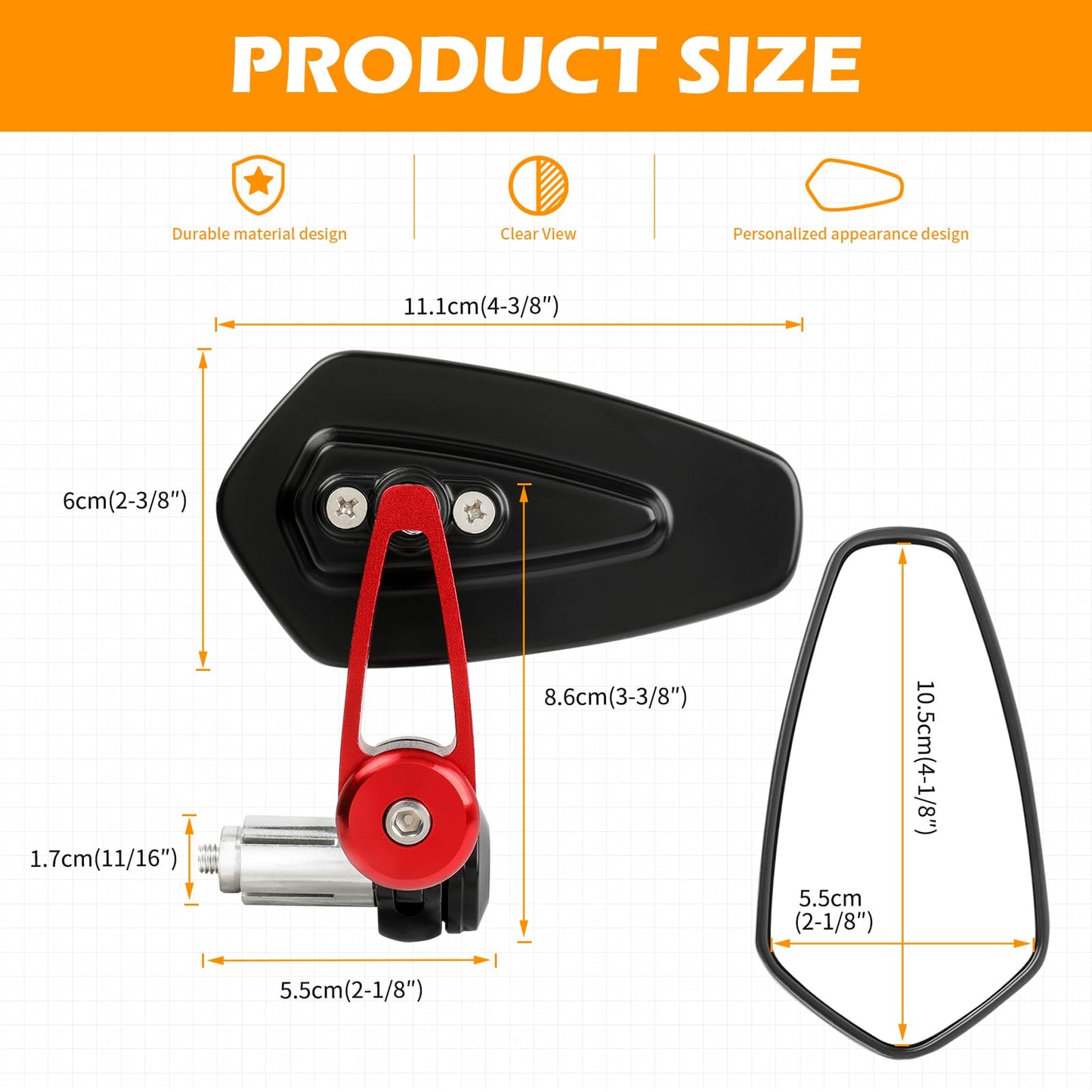 Rich Choices Universal Red Motorcycle 22mm 7/8'' CNC Handlebar Side Mirrors for Honda Kawasaki Yamaha Suziki