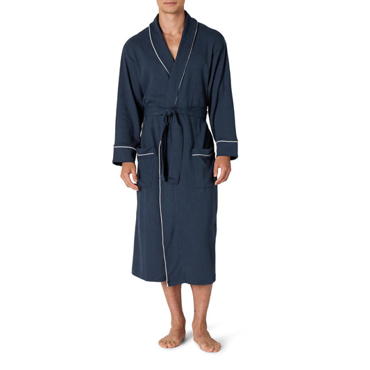 Amazon Essentials Men's Waffle Shawl Robe, -Navy, M/L