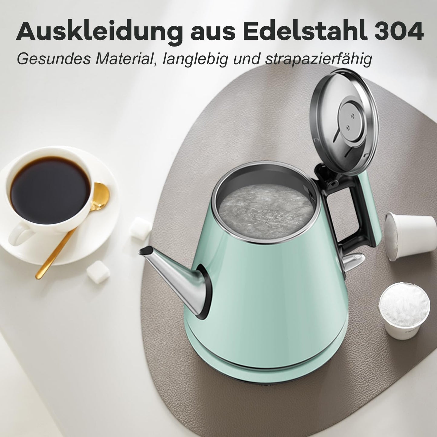 HoJang 0.9L Electric Kettle, 1000W Fast Boiling Stainless Steel Water Heater, Cordless Tea Coffee Kettle with Auto Shut-Off, Small Compact Hot Water Boiler for Home Office Dorm, Green