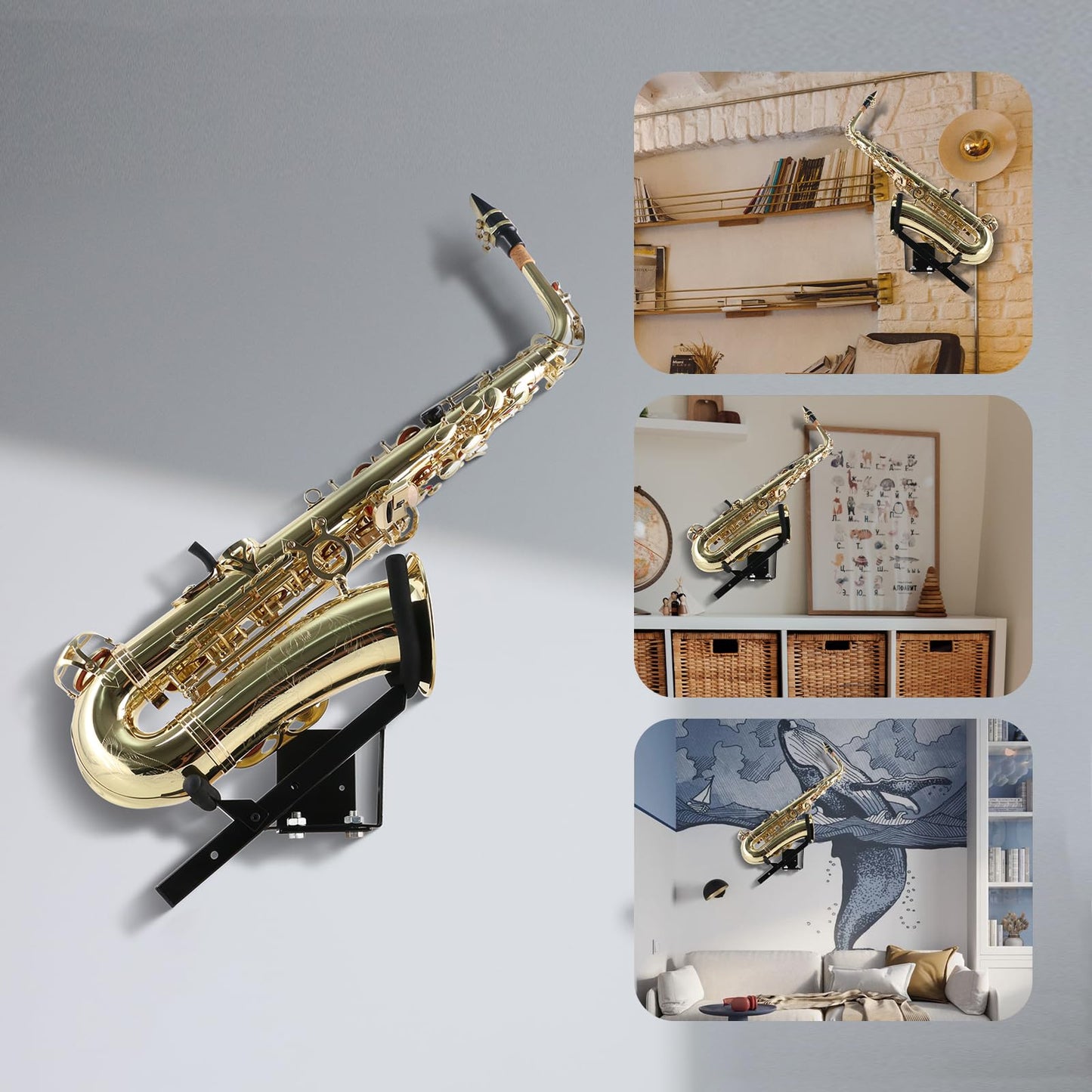 EASTROCK Alto&Tenor Saxophone Wall Stand Saxophone Wall Mount Saxophone Holder Rack (Saxophone Wall Stand), Black