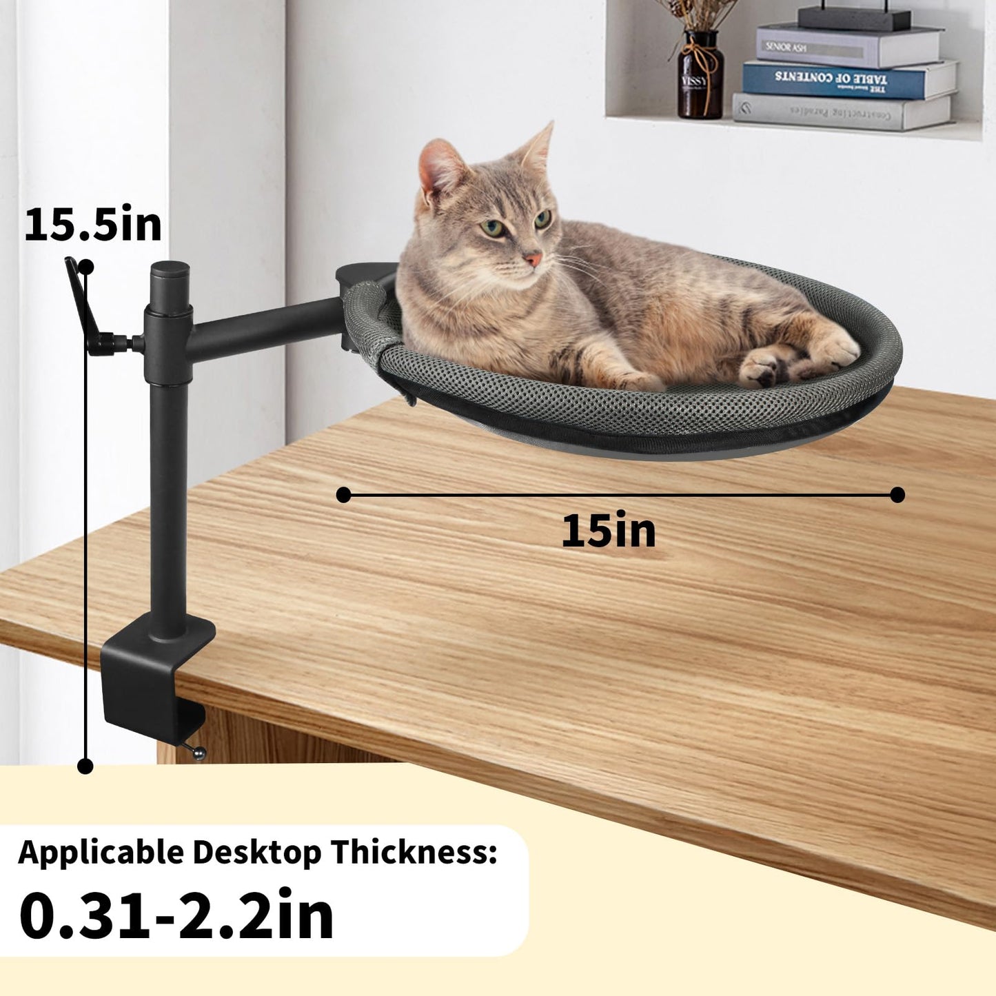 Crazydeer Cat Desk Bed, 360° Rotating & Adjustable Shelf Mount, Elevated Cat Hammock with Washable Air Mesh Fabric Nest, Breathable & Comfortable for Indoor Kitten Cats