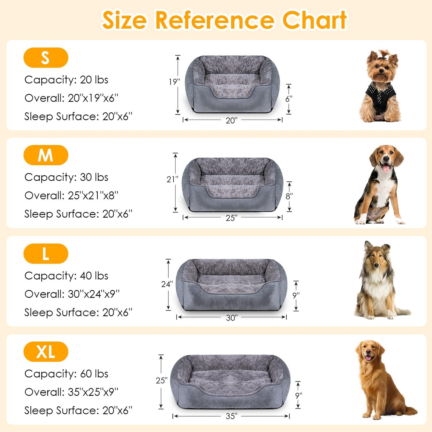 Dog Bed Medium, Super Soft Rectangle Dog Beds, Washable Warming Pet Bed with Anti-Slip Bottom, Anti-Anxiety, Grey, 25 x 21 x 8inch
