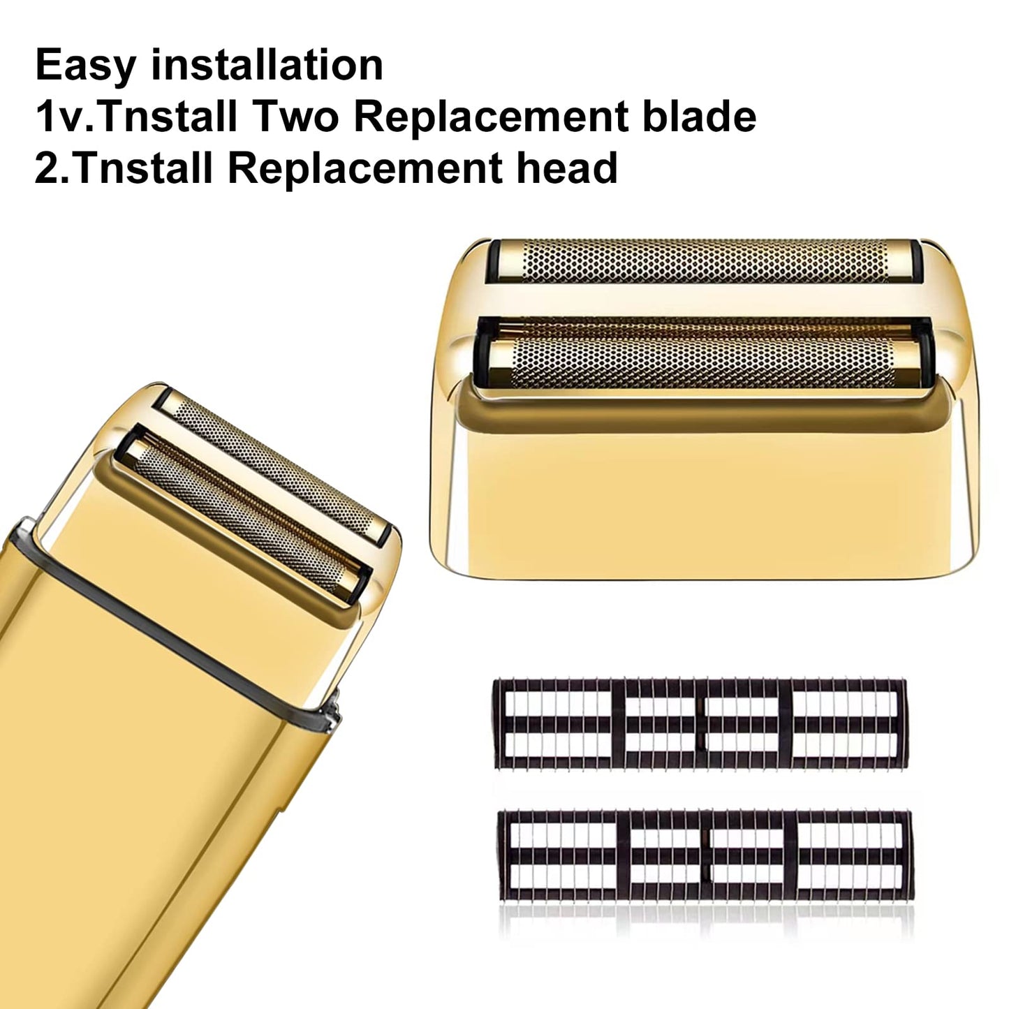 Professional Replacement Foil and Cutters for BaBylissPRO Barberology Double Foil Shaver, Compatible with BaBylissPRO Barberology FXFS2 Shaver (3 gold)