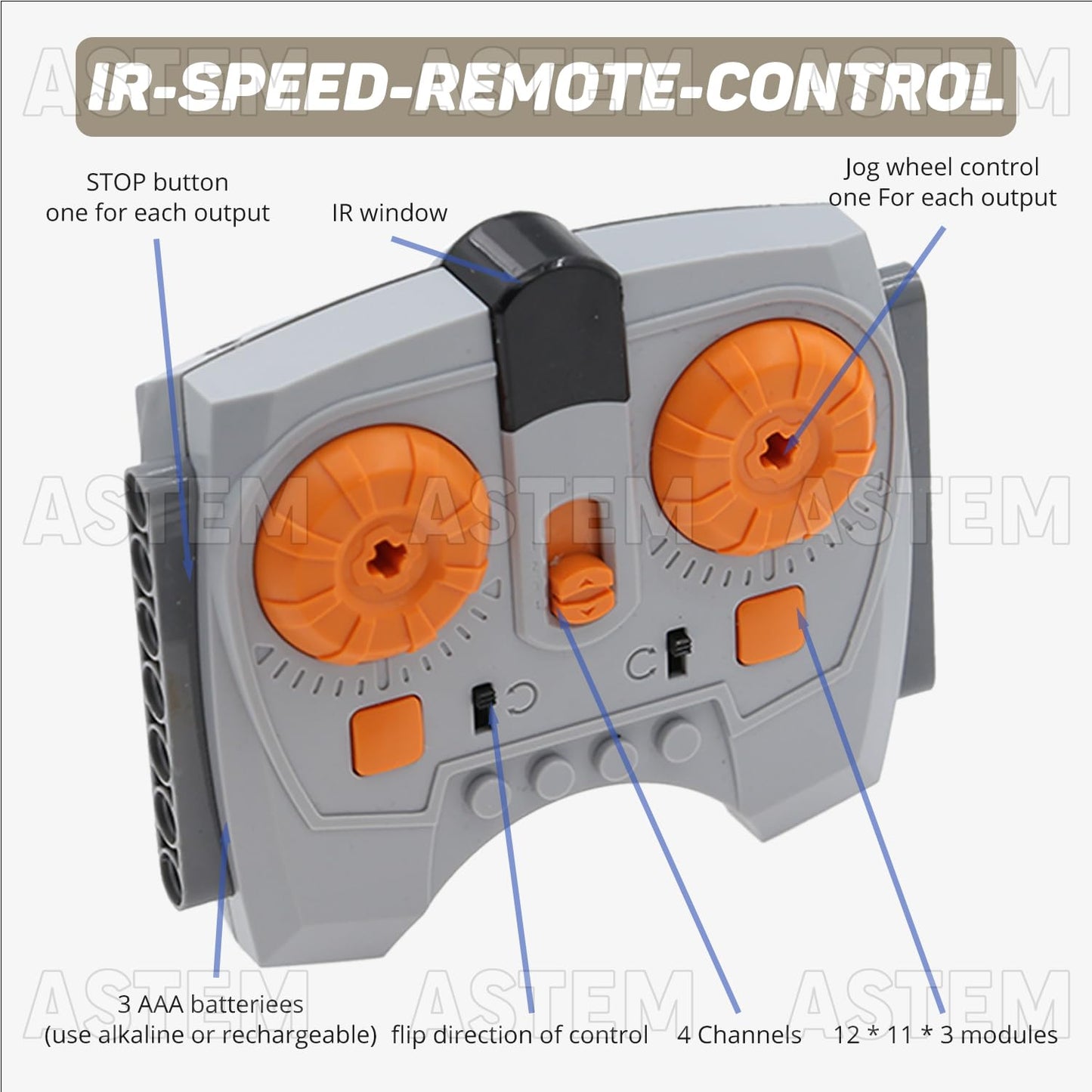 ASTEM 36Pcs Power-Function-Motor-Set Compatible with Technic-Parts. Include IR-Receiver, Battery-Box, Power Function Light, Extension Wire, Servor-Motor, Shock-Absorber for Technic Project