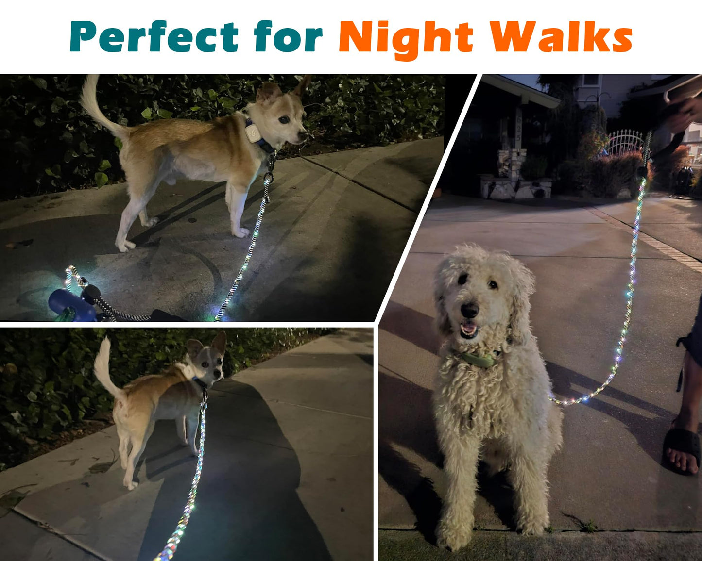 PetBonus 5 FT LED Dog Leash, Rechargeable Light Up Rope Dog Lead, 3 Lighting Modes, Thick Soft Padded Handle, Safer Night Walking for Small Medium Dogs (Black)