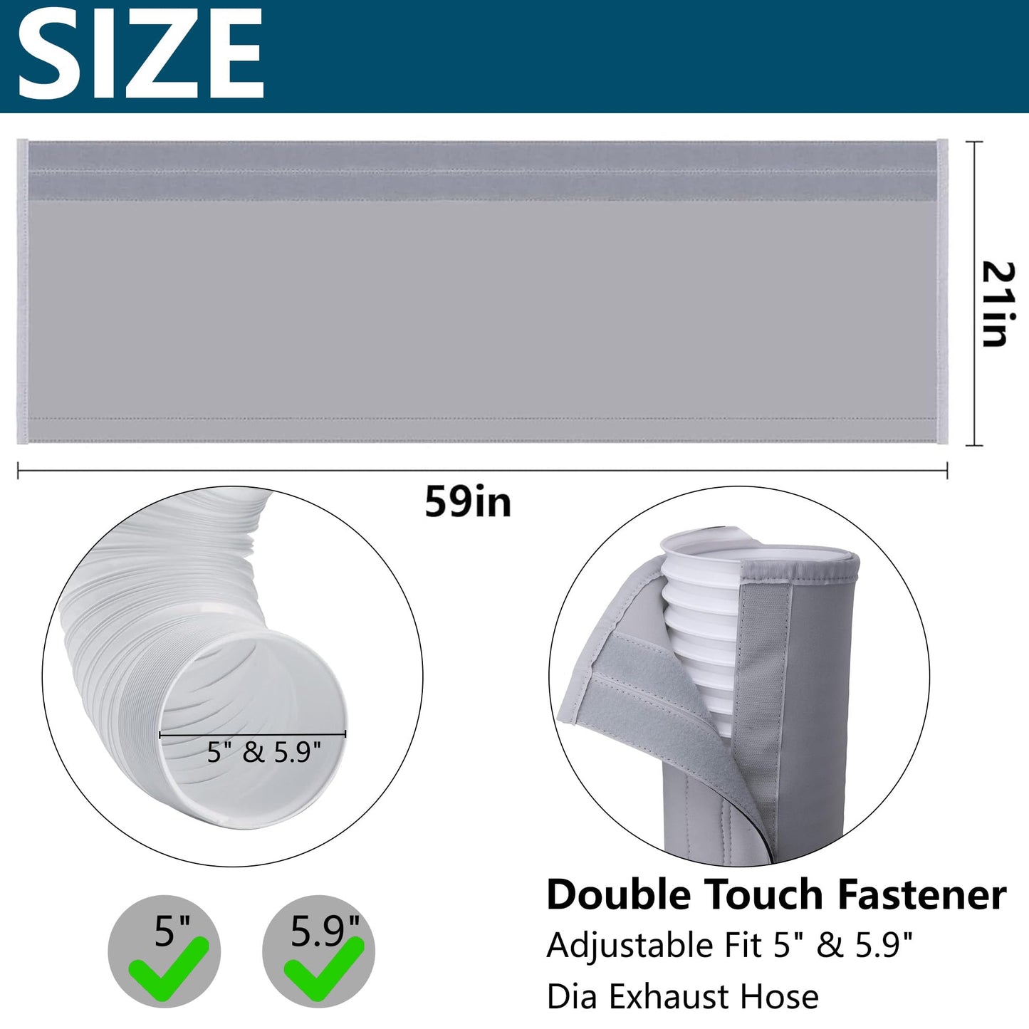 Air Conditioner Hose Cover Wrap - AC Hose Duct Vent Cover Sleeve Insulated Cover for Portable AC for 5" & 5.9" Diameter Exhaust Hoses Tube (2PCS-Gray)