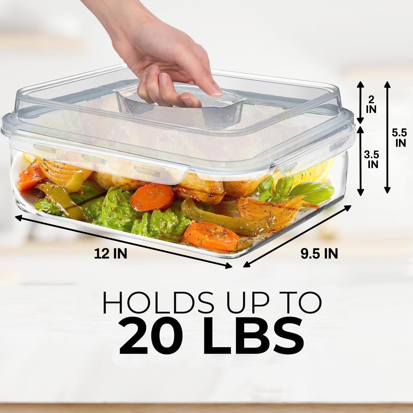 Razab 4800 ML / 163 oz / 21 Cup Large Glass Container Food Storage with Lids - Leakproof, BPA-Free Large Meal Prep Container Ideal for Roasting Turkey, Store Leftover - Microwave & Oven Safe