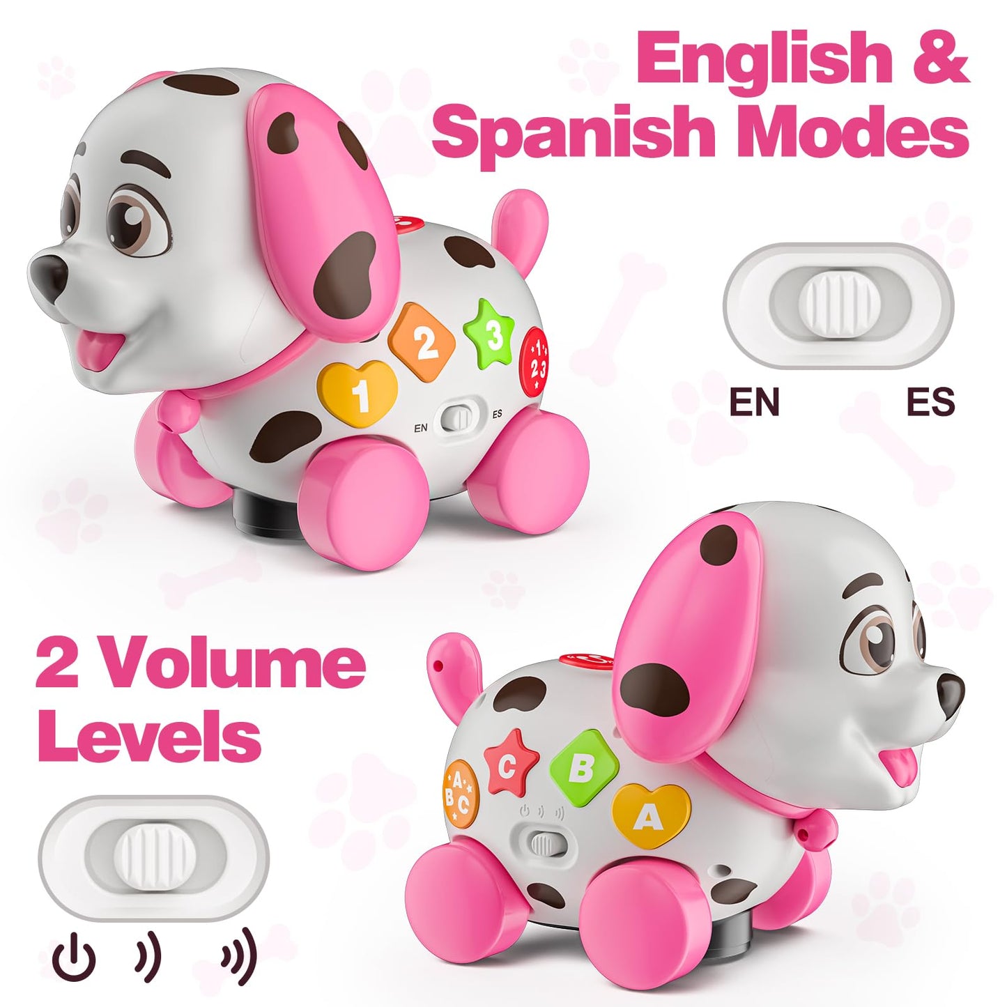 3-in-1 Musical Puppy Toys for 1 Year Old Girl Gift, Educational Baby Toy 6-12-18 Month, 1st Birthday Gift for 1 Year Old Girl Boy, First Bilingual Present for 7 8 9 10 Month Infant (Pink)