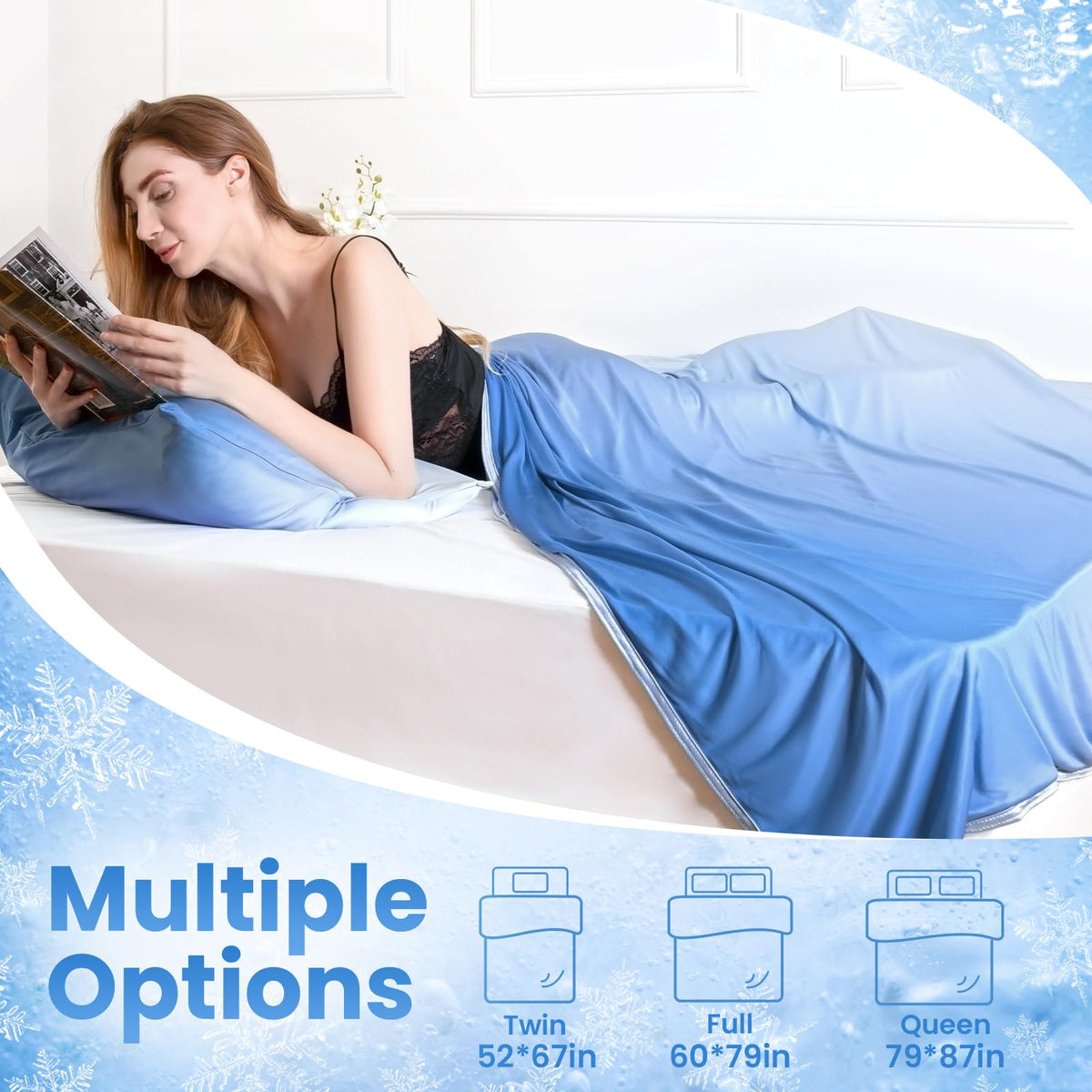 Gradient Cooling Blanket,Luxear Double-Sided Cooling Summer Blanket Throw Size Q-Max>0.5, Arc-Chill Cool Blanket for Hot Sleeper & Night Sweats,Breathable Light Blanket for Bed Couch Sofa,90”X108”Blue