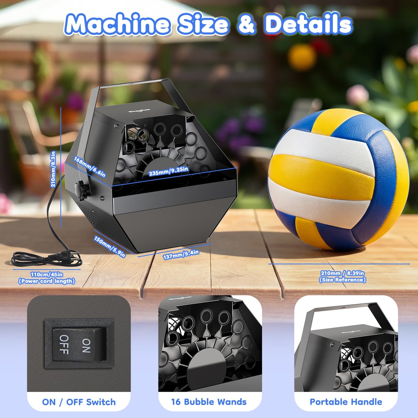 Theefun Bubble Machine: 750ML Metal Automatic Bubble Maker, Portable Professional Bubble Blower Operated by Plug-in Bubble Machine for Parties Weddings, Black