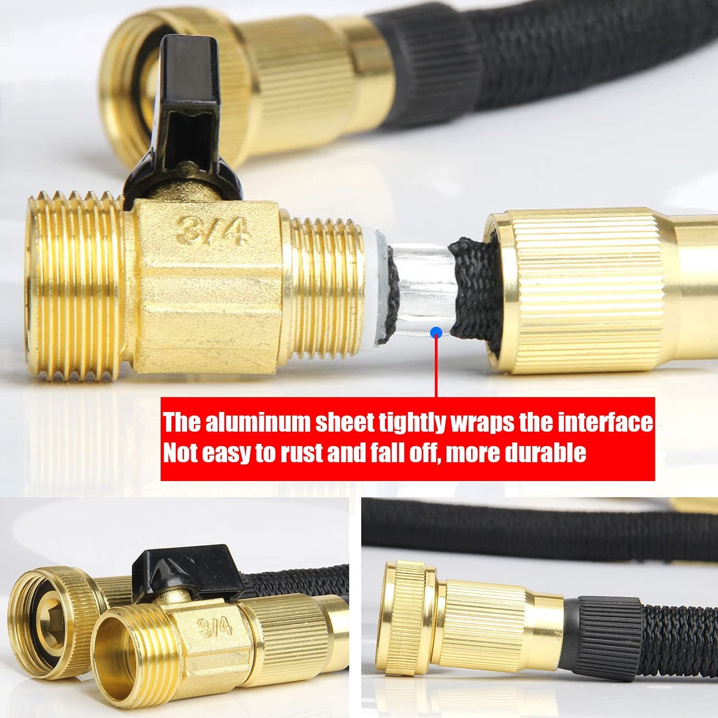 BINDAN Upgraded Best Expandable Garden Hoses, 25/50/75/100 FT No-Kink Flexible Water Hose, 3/4 Inch Solid Brass Fittings and Double Latex Core, Lightweight Easy Storage (50FT, Black)