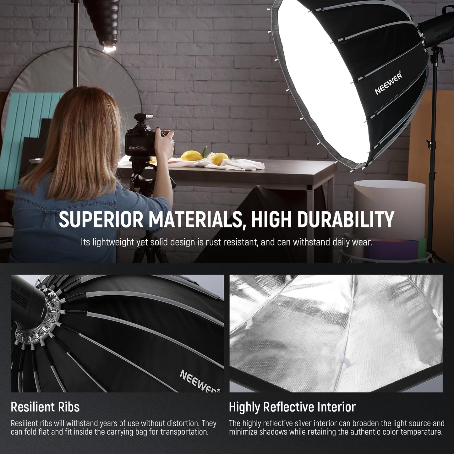 NEEWER 28"/70cm Parabolic Softbox Bowens Mount, Quick Release with Diffusers/Grid/Bag for Video Continuous Lighting CB60 CB200B MS60 MS150B Q4 Compatible with Godox Compatible with Aputure 600d, NS70P
