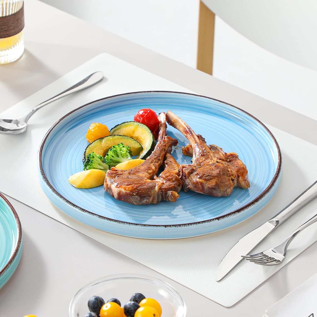 vancasso Bonita 10.5 Inch Dinner Plates, Ceramic Dinner Plate Set, Salad Plates Set of 6, Large Dinnerware Plates, Microwave, Oven and Dishwasher Safe, Blue