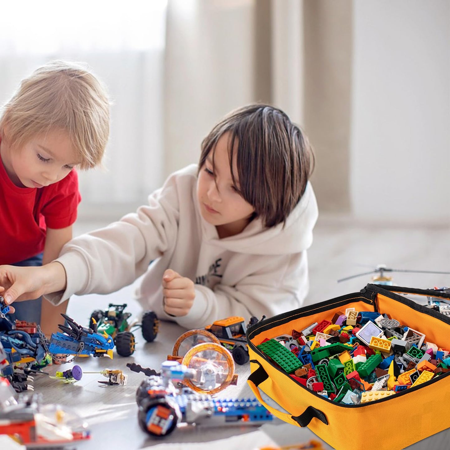 4 PCS Toys Storage Bag, Classic Building Bricks Storage Bag, Travel Case for Building Toys, Puzzles, Toys Cars