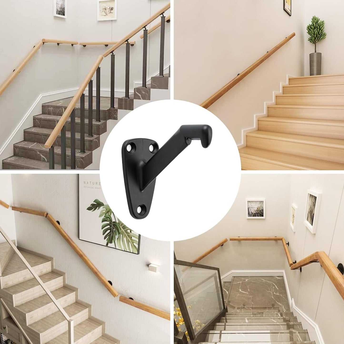 HOME MASTER HARDWARE Heavy Duty Decorative Handrail Bracket Matte Black 6 Pack (Matte Black)