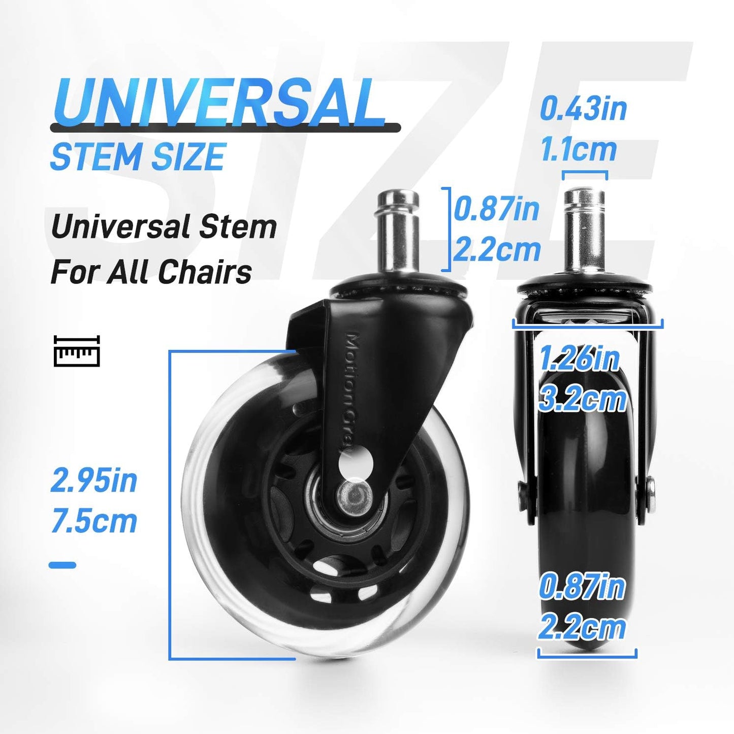 MotionGrey - Rollerblade Office Chair Wheels Replacement for Hardwood Floors, Chair Casters Replacement, Heavy Duty Desk Chair Wheels for Replacing Chair Mat, Rollerblade Casters (2 Sets)