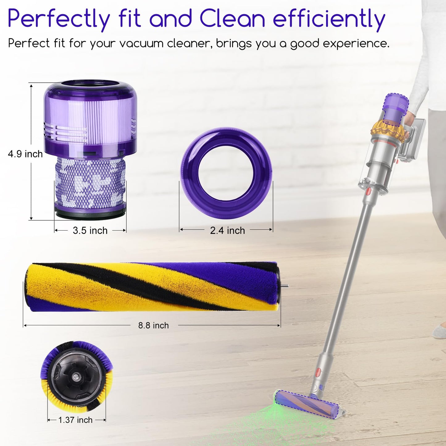 Soft Roller Brush Replacement for Dyson V15 Detect Slim Vacuum Cleaner, Replacement Parts Brushroll Cleaner Part No.971634-01 with 2 Pack V15 HEPA Filters