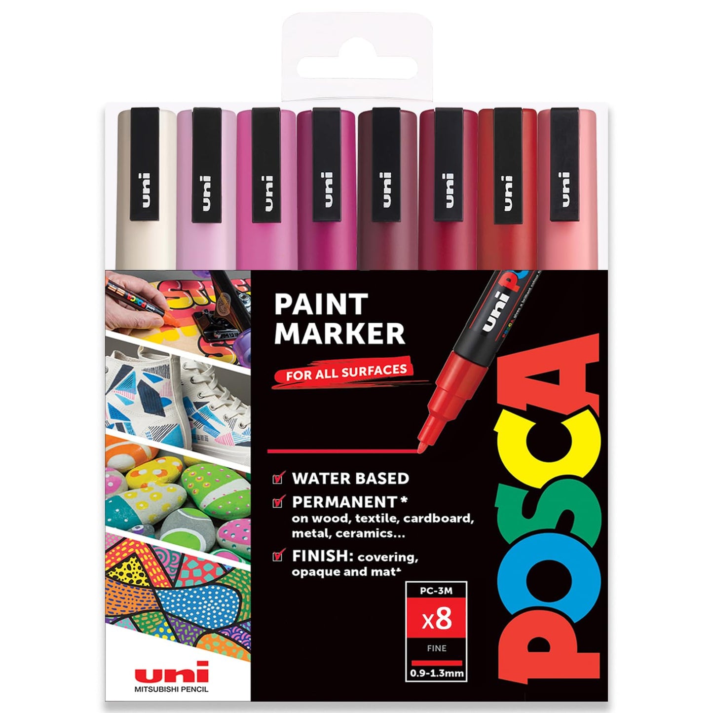 uni pc-3m art paint markers - set of 8 - in gift box - red tones