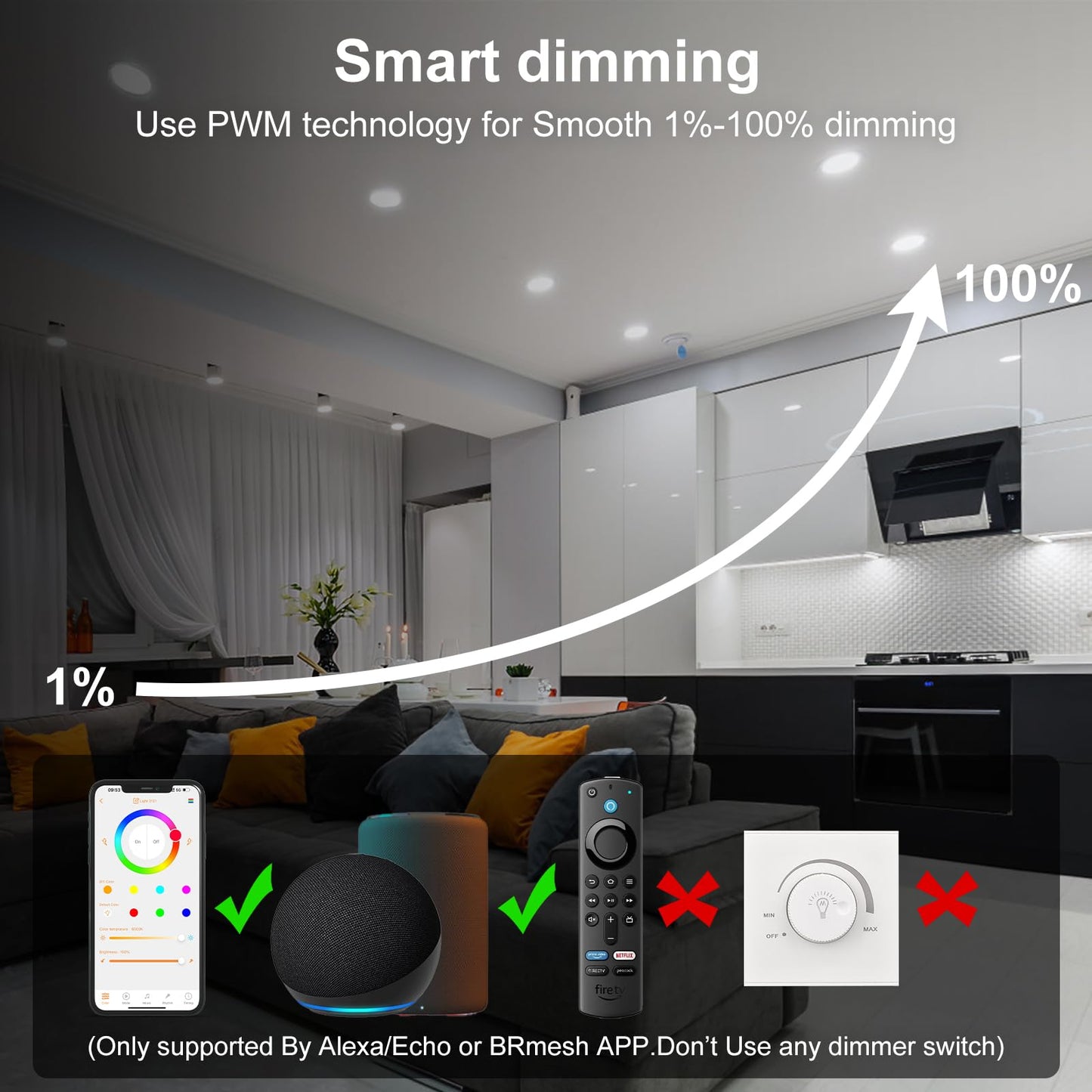 Smart Recessed Pot Lights LED 4 Inch, Bluetooth RGBCW Color Changing Recessed Lighting, Compatible with Alexa, 2700k-6000k Dimmable 1080LM Canless Downlight with Junction Box for Bedroom,Party,6 Pack