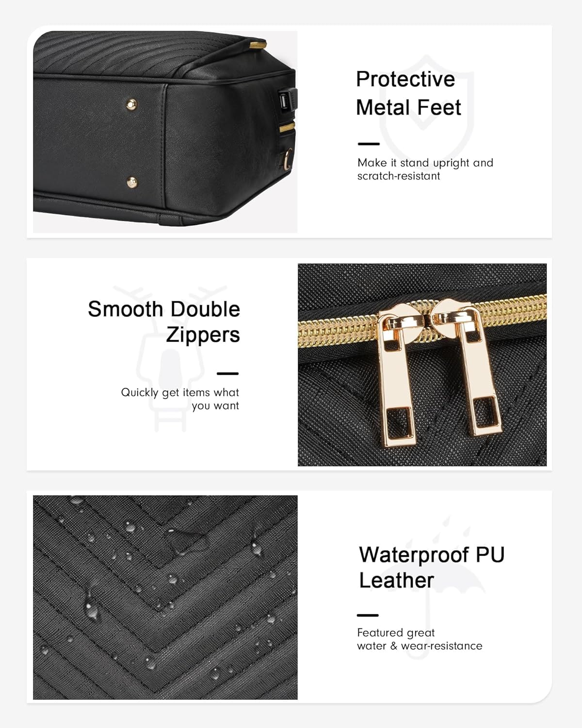 Taygeer 17 Inch Laptop Bags for Women,Large Convertible Quilted Briefcase Backpack with USB Port, Waterproof Leather Work Tote Bags,Shoulder Computer Handbags for Office Business, Black