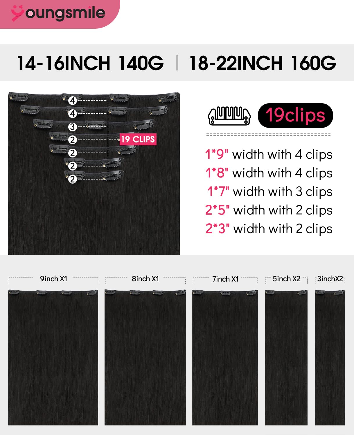 Youngsmile Clip in Hair Extensions Remy Human Hair Double Drawn Balayage Invisible Real Silky Straight Hair Extensions for Women #1B Natural Black 20 inch 160 Gram 7pcs(7PC#1B-20)