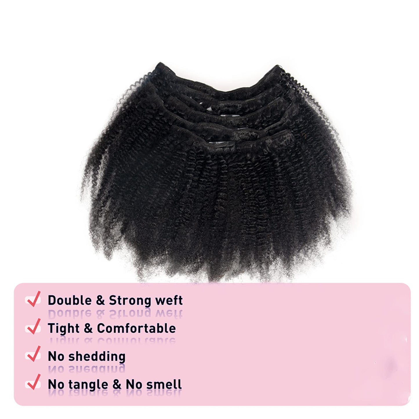 Kabadu Hair 9a Grade Clip In Hair Mongolian Afro Kinky Curly Clip In hair 8pcs 18clips/set Mongolian Virgin Human Hair Clip Ins Natural Black Color (1 bundle 10inch, natural black)