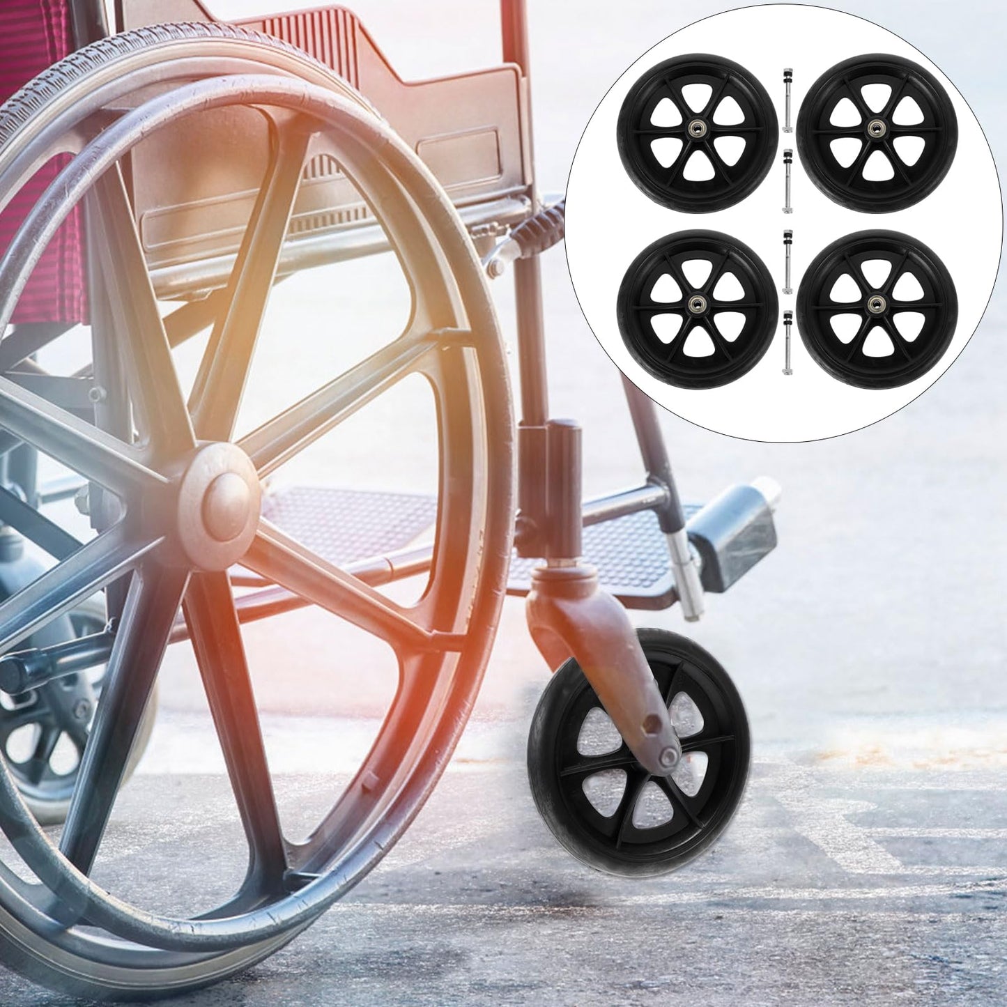 Wheelchair Front Castor Wheels Replacement: Parts Universal Fit 8 Inch 4pcs Black