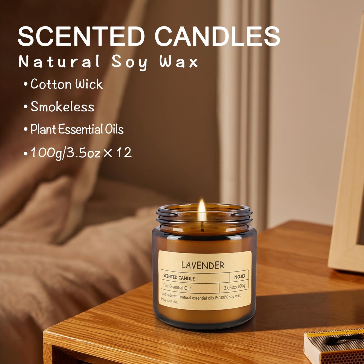 12Pack Scented Candle Sets - Aromatherapy Amber Jar Candles with Long - Lasting Scents - Ideal Gifts for Men & Women on Birthdays, Valentine's Day, Mother's Day, Thanksgiving Day, Christmas Day