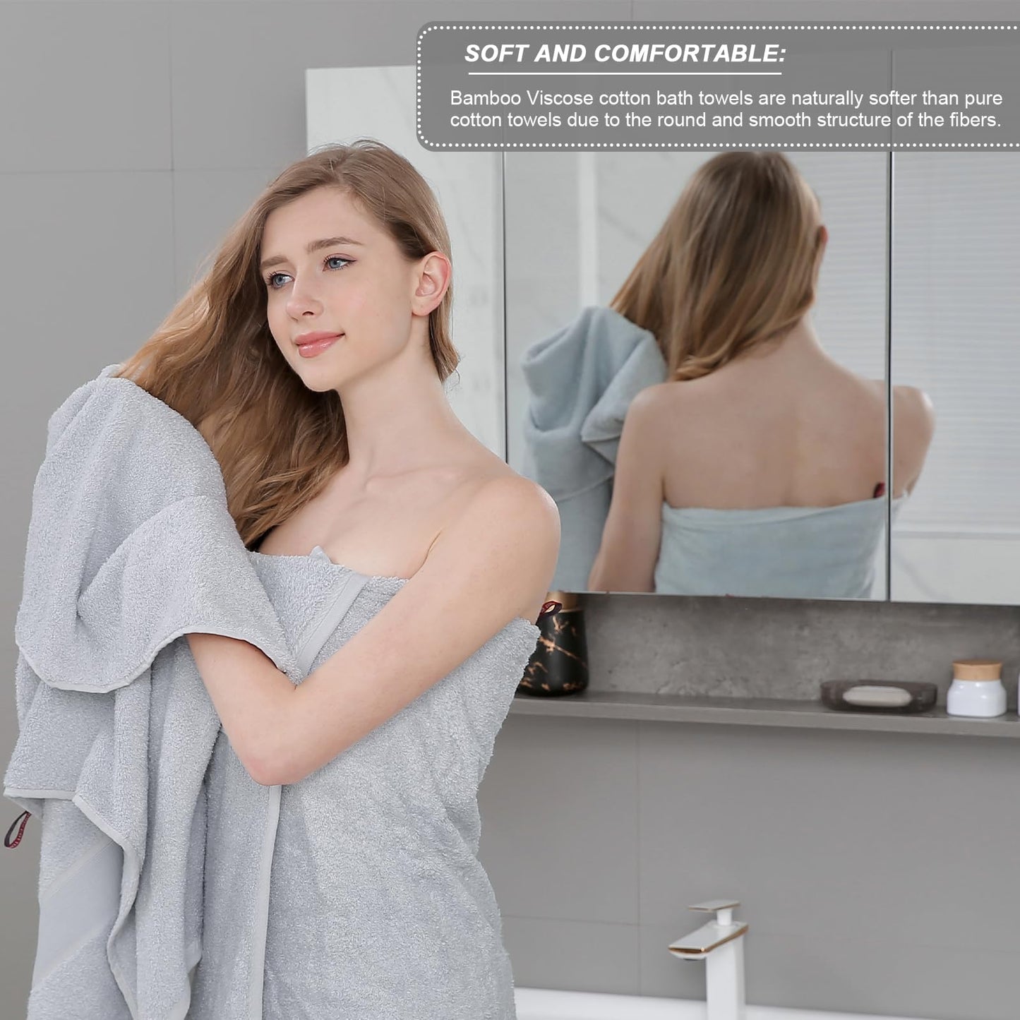 Aibaser Towels- Viscose Made from Bamboo Cotton Bath Towels-27x54inch - Natural, Ultra Absorbent Towels for Bathroom (6 Piece Set)