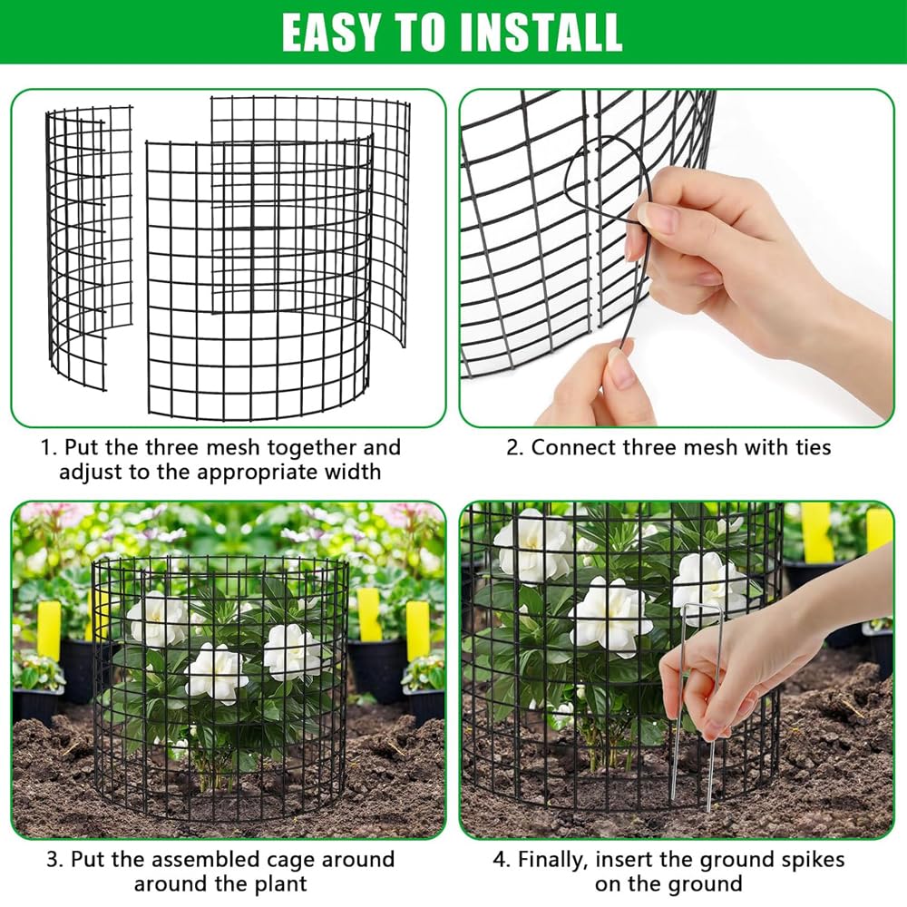 10 Pack Round Plant Protector from Animals,12'' x 14'' Metal Plant Cages，Metal Mesh to Keep Animals Out, Wire Plant Protectors for Rabbits Chicken Duck