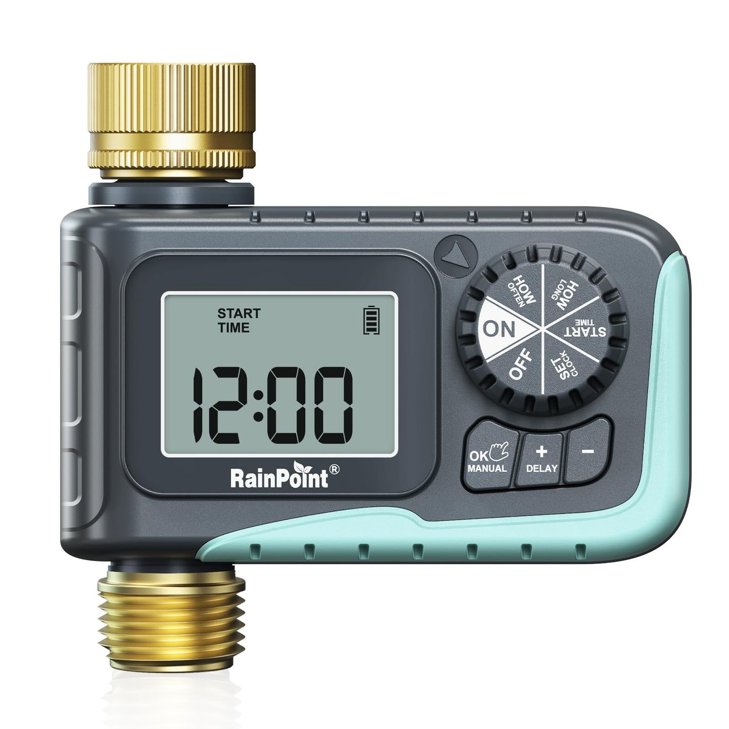 RAINPOINT Sprinkler Timer with Brass Inlet & Outlet, Programmable Hose Timer for Garden Hose, Water Timer with Rain Delay/Manual Watering System, Digital Irrigation Timer for Yard, Lawn