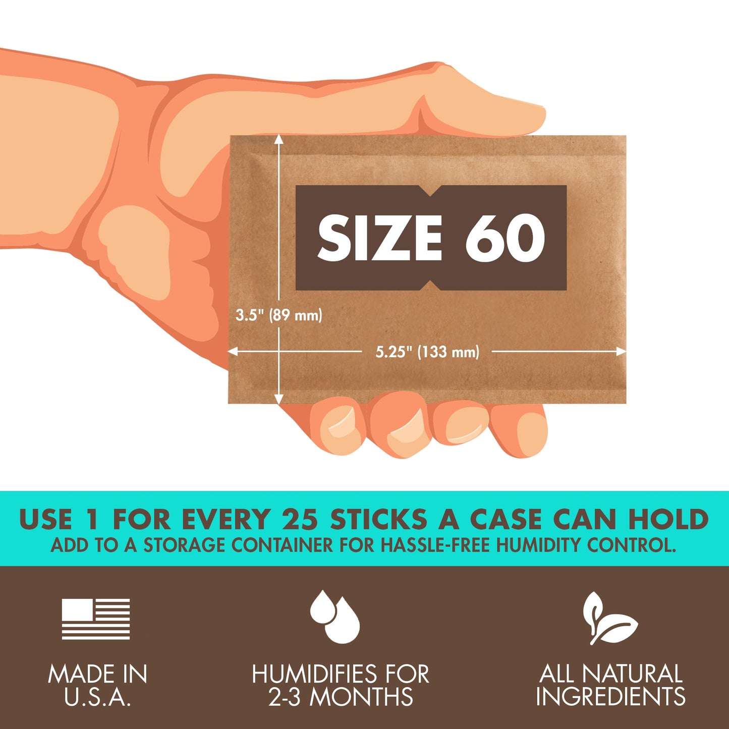 Boveda 72% Two-Way Humidity Control Packs For Wood Humidifier Boxes – Size 60 – 4 Pack – Moisture Absorbers – Humidifier Packs – Hydration Packets in Resealable Bag