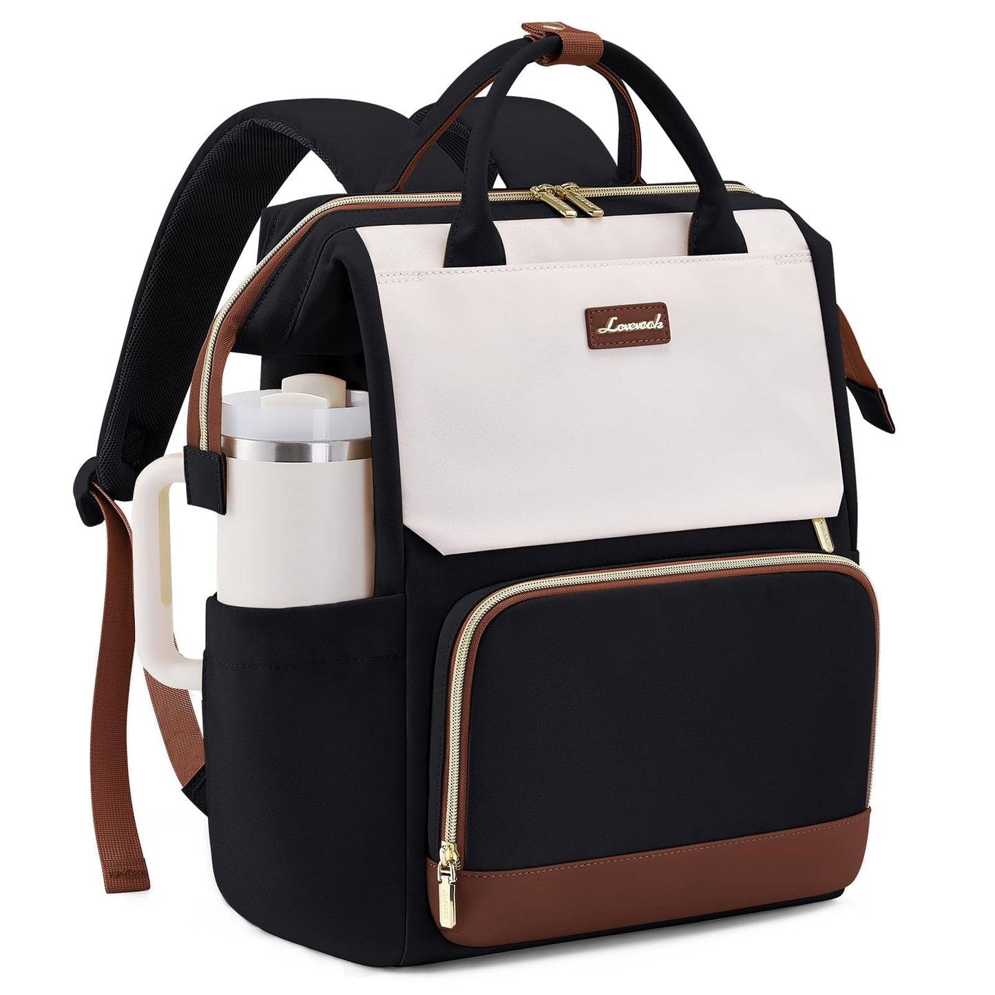 LOVEVOOK Laptop Backpack for Women with Giant Tumbler Holder Pocket, 17 inch Travel Work Backpack Purse for Nurse Teacher, Waterproof School Bag College Bookbag Cute Casual Daypack for Girls
